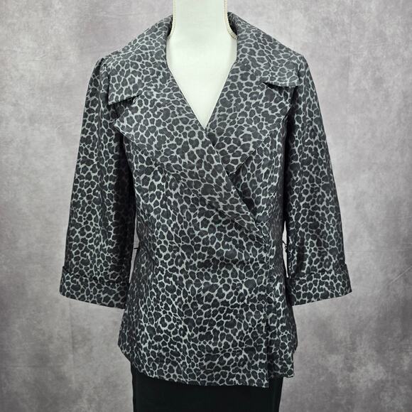 210. Alex Marie Black Gray Executive Jacket Coat Formal Animal Print Medium - Picture 1 of 8